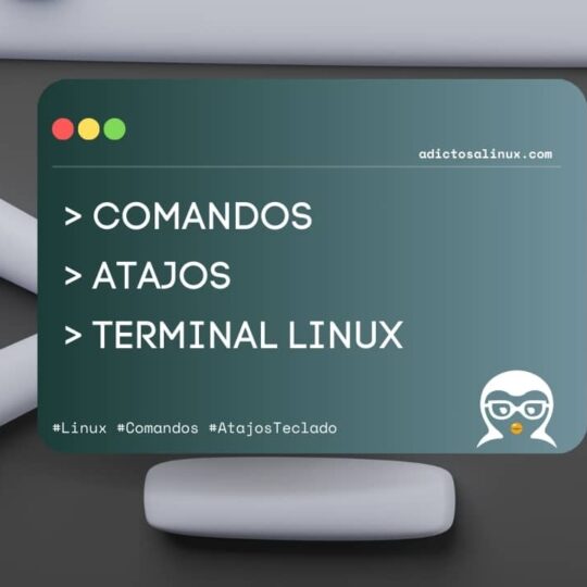 Ilustración 3D de una terminal Linux mostrando los comandos y atajos de teclado más importantes.