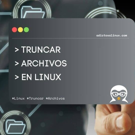 Imagen de una mano interactuando con una interfaz digital que muestra información sobre cómo truncar archivos en Linux.