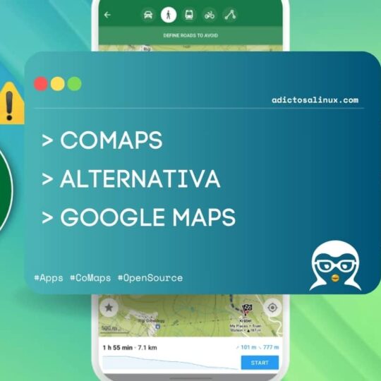 Una ilustración que destaca la aplicación CoMaps como una alternativa gratuita y privada a Google Maps, con un ícono de ubicación con hojas.