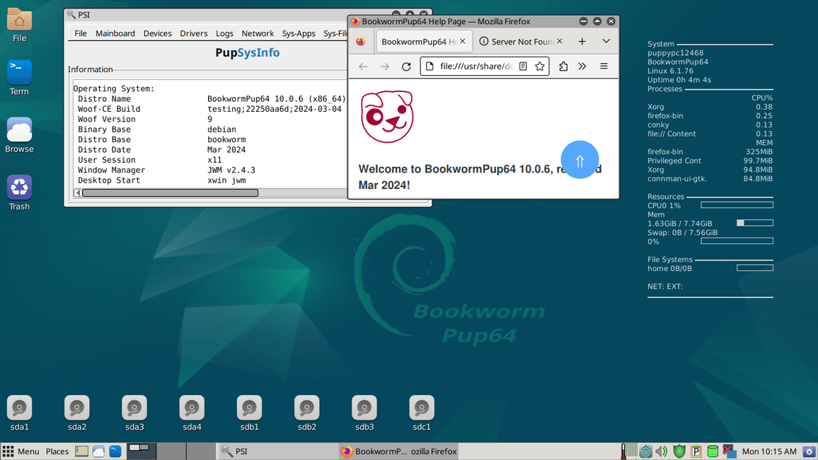 Puppy Linux para ordenadores viejos. Captura de pantalla del escritorio de Puppy Linux, mostrando su interfaz ligera y amigable, ideal para equipos con pocos recursos.