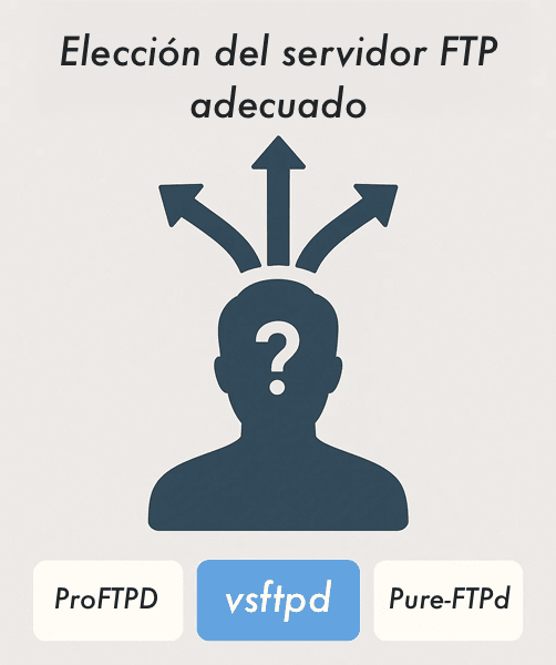 Comparativa visual para montar servidor FTP en Ubuntu: vsftpd, ProFTPD o Pure-FTPd.