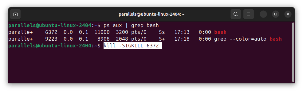 Ejemplo del comando kill -SIGKILL para terminar un proceso en Linux