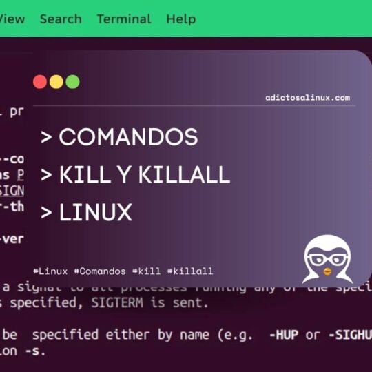 Captura de pantalla de una terminal de Linux que muestra la sintaxis y descripción de los comandos kill y killall.
